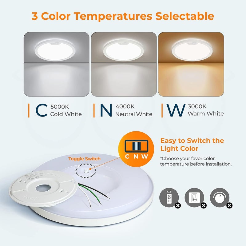 BLNAN Motion Sensor Ceiling Light Wired, 12 Inch 3000K 4000K 5000K Selectable LED Flush Mount Light Fixture, Motion Activated Light with Timer for Hallway Stair Walk-in Closet, Non-Dimmable - Image 2